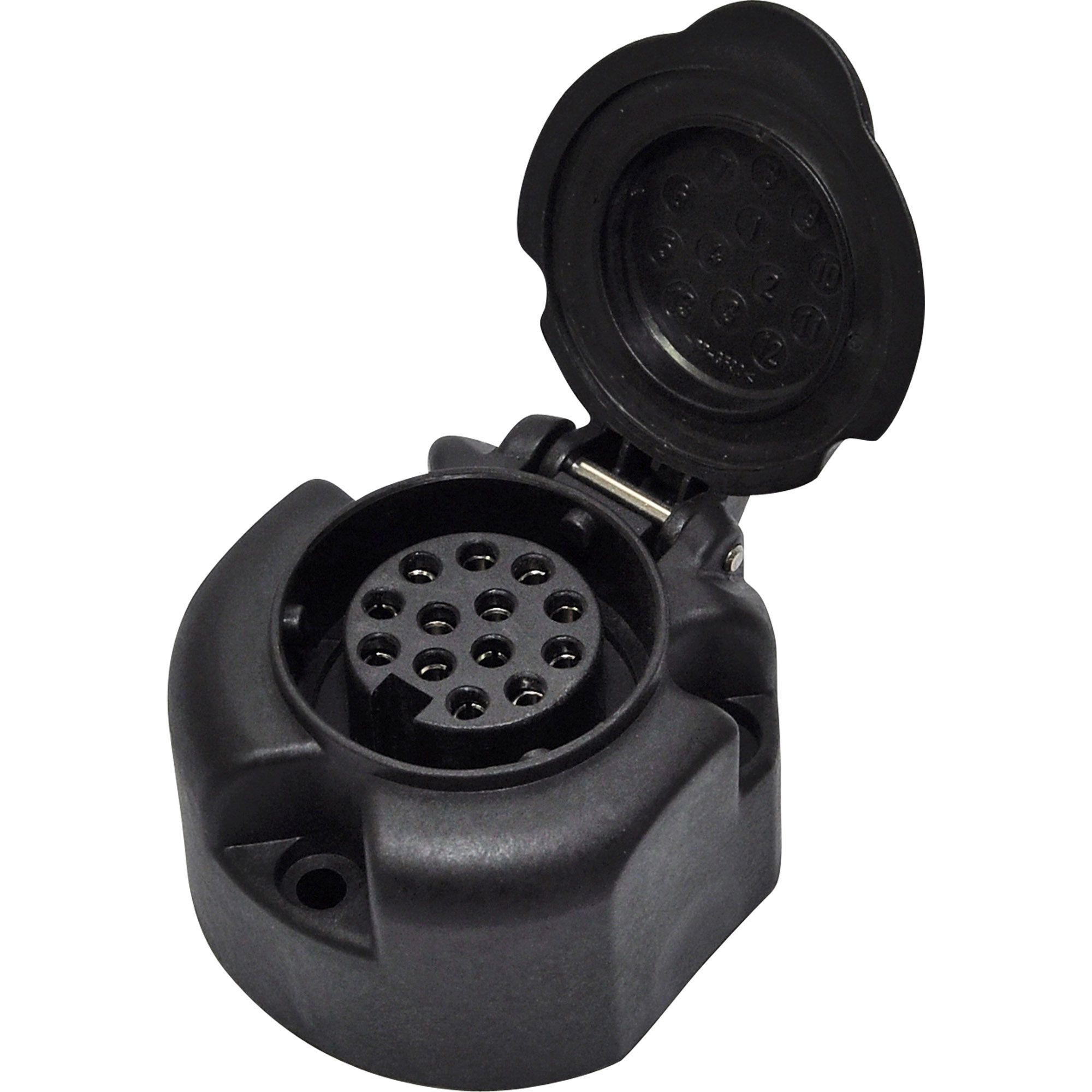 Steckdose 13-polig, 12V, Kunststoff, Gummidichtung Steckdose 13-polig, 12V, Kunststoff, Gummidichtung