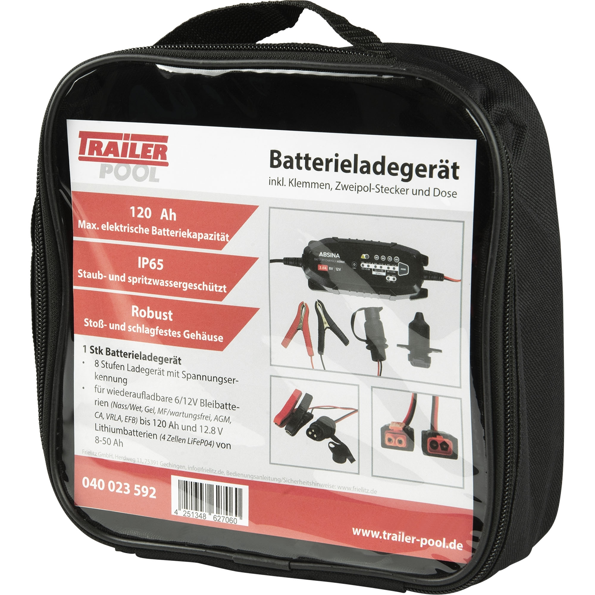 Batterieladegerät A3800, 6/12 Volt, 3.8 A, mit 3-pol Stecker+Steckdose Batterieladegerät A3800, 6/12 Volt, 3.8 A, mit 3-pol Stecker+Steckdose