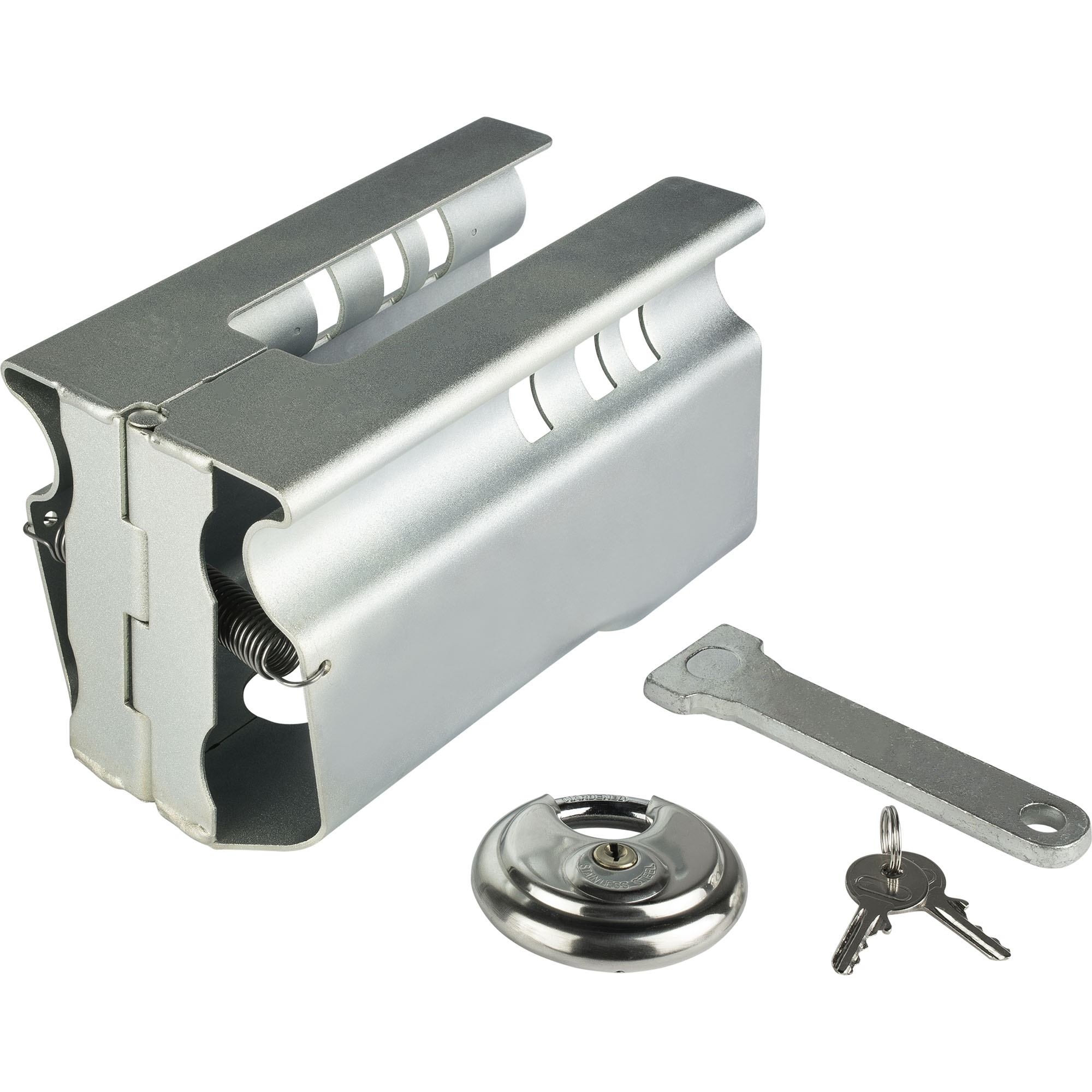 Kastenschloss, klappbar, für den an- und abgekoppelten Zustand Kastenschloss, klappbar, für den an- und abgekoppelten Zustand